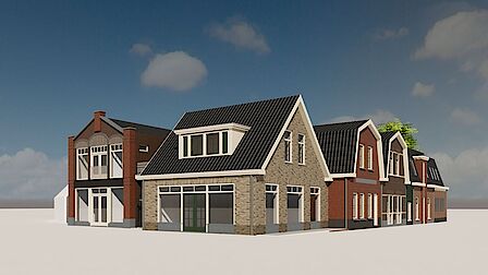 Een impressie van de nieuw te bouwen panden aan de Dorpsstraat. 